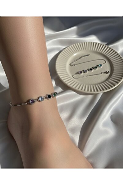 stainless steell خلخال من الفولاذ ذو سلسلة شفافة بزخارف ملونة