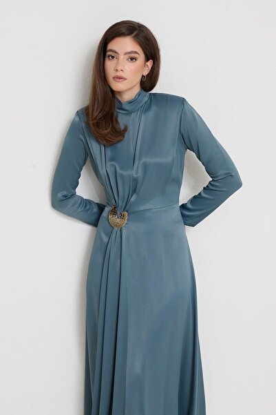 Setre Φόρεμα με μακρύ μανίκι με λεπτομέρεια με κούμπωμα στη μέση από χαλαζία, με μήκος μίντι