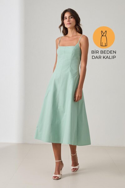 Setre Mint Slim Fit 100% Cotton Strap Waist Midi Length Slim Fit Dress