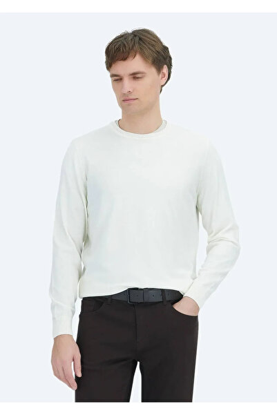 Ramsey Ecru Crew Neck Plain Knit Sweater