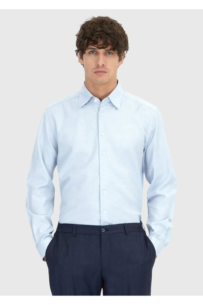 Ramsey Cămașă casual țesută cu model albastru, 100% bumbac