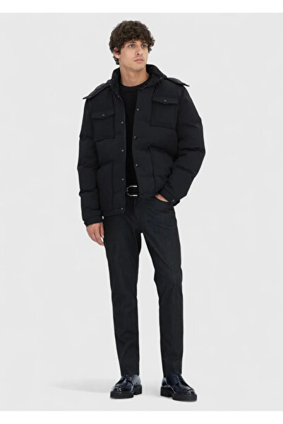 Ramsey Black Regular Fit Hooded Casual Woven Coat