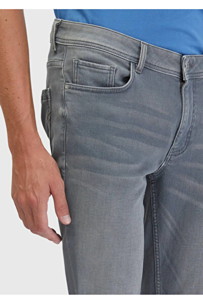 Ramsey Gray Straight Slim Fit Denim Cotton Blended Trousers