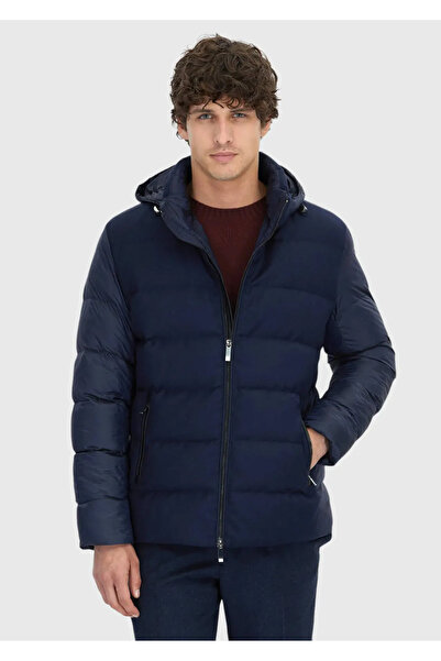 Ramsey Navy Blue Regular Fit Hooded Casual Woven Coat