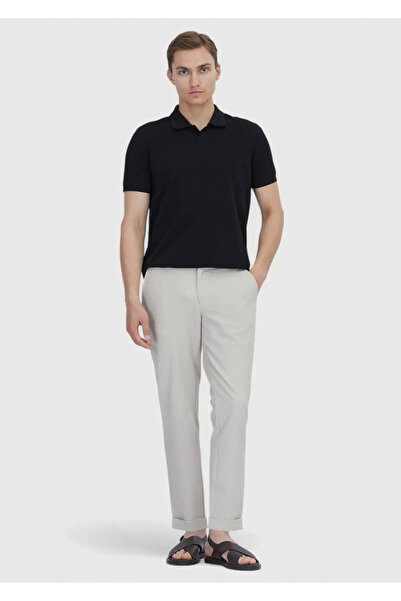 Ramsey Μαύρο απλό μπλουζάκι πόλο με λαιμόκοψη 100% βαμβάκι
