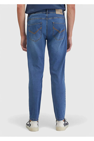 Ramsey Blue Straight Slim Fit Denim Cotton Blended Trousers