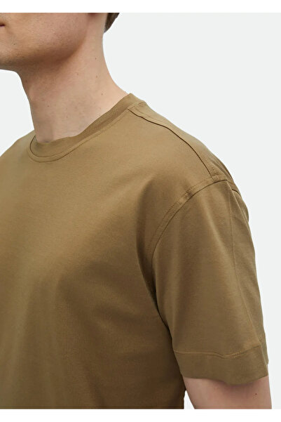 Ramsey Μπλουζάκι από 100% βαμβακερό λαιμόκοψη από μαλλιά Camel Plain Crew