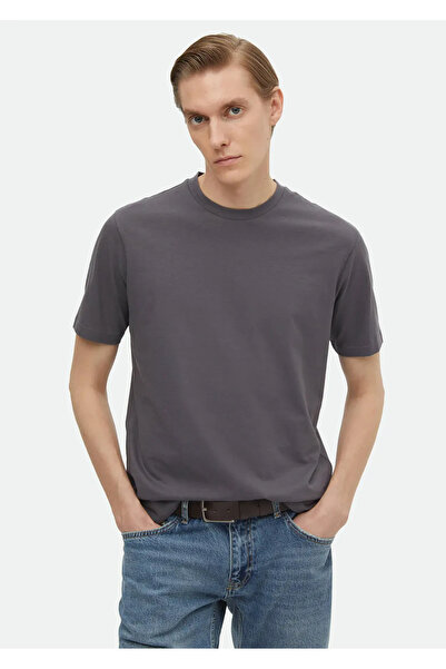 Ramsey Μπλουζάκι με λαιμόκοψη σε σκούρο γκρι 100% βαμβάκι