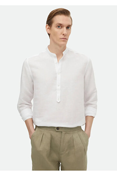 Ramsey Ecru Casual Cotton Blended Plain Regular Fit Shirt