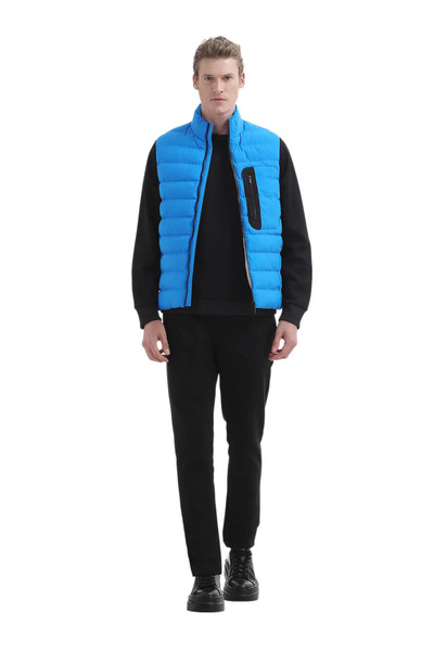 Ramsey Blue Regular Fit Stand Collar Casual Woven Sports Vest