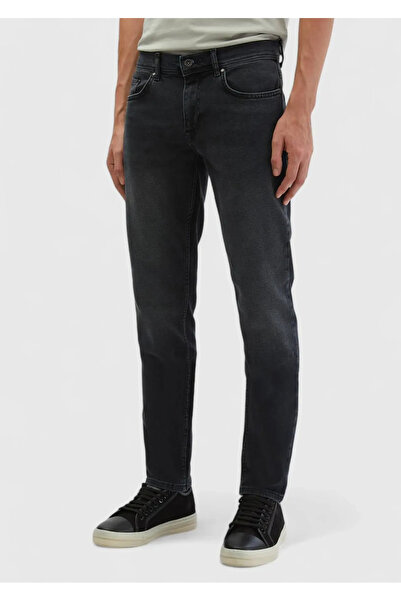 Ramsey Dark Gray Straight Slim Fit Denim Cotton Blended Trousers