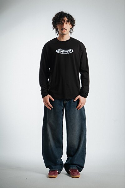 UKHWD SUPPLY Y2K Black Long Sleeve Oversized Men's T-Shirt