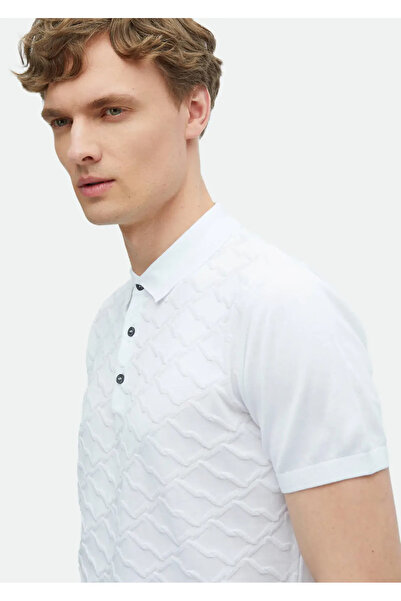 Ramsey Λευκό Polo Neck Jacquard 100% βαμβακερό πλεκτό