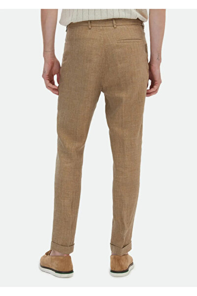 Ramsey Classic Mink Striped Carrot Fit Linen Trousers - 100%