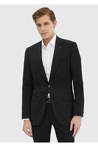 Ramsey Black Plain Thin&Taller Slim Fit 100% Wool Suit