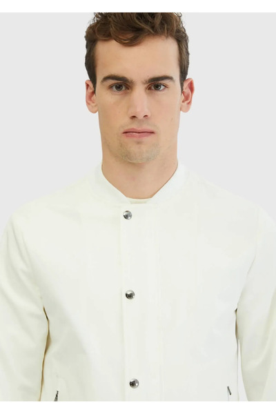 Ramsey Ecru Regular Fit Stand Collar Casual Woven Coat