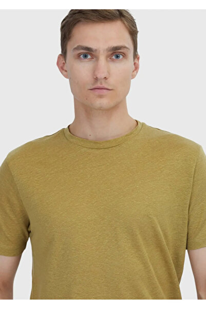 Ramsey Oil Green Plain Crew Neck 100% Linen T-Shirt