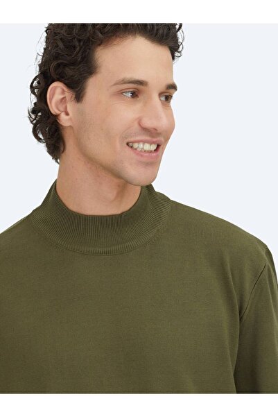 Kip Khaki Half Turtleneck Plain Knit Sweater
