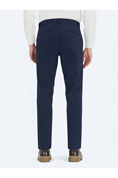 Kip Pantaloni casual din amestec de bumbac, cu țesătură simplă, albastru bleumarin