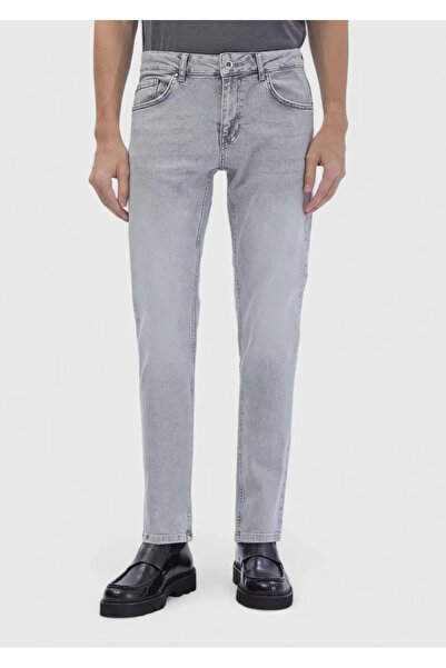 Ramsey Gray Straight Slim Fit Denim Cotton Blended Trousers