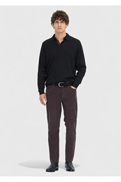 Ramsey Παντελόνι από βελούδο casual βαμβακερό μείγμα Plum Plain Woven εφαρμοστό