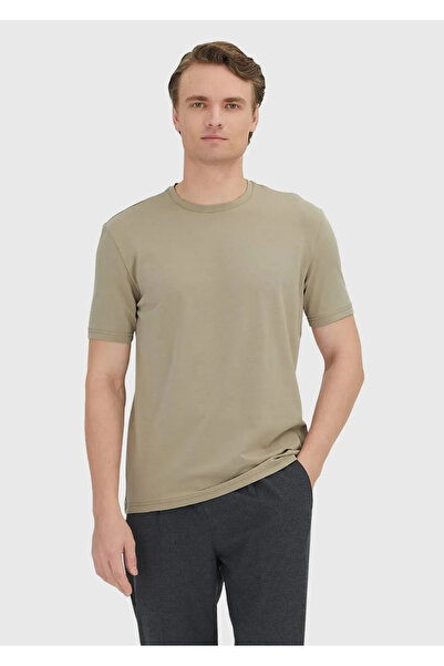 Ramsey Camel Hair Straight Crew Neck Cotton Blend T-Shirt