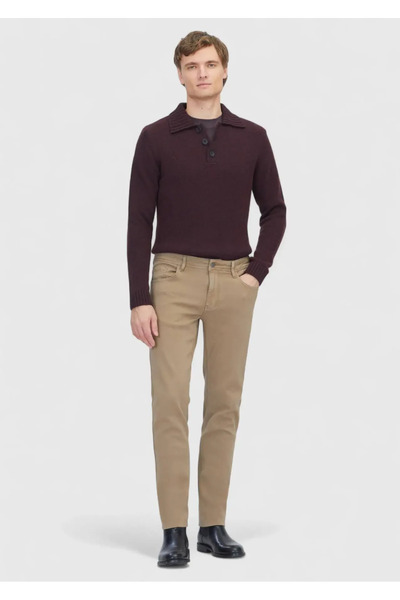 Ramsey Vizon Düz Örme Slim Fit Casual Pamuk Karışımlı Pantolon