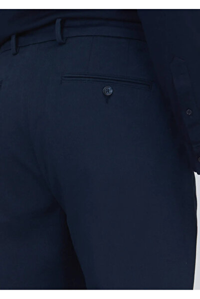Ramsey Navy Blue Plain Woven Regular Fit Casual Cotton Blended Trousers