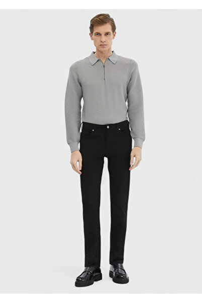 Ramsey Μαύρο ίσιο πλεκτό παντελόνι με λεπτή εφαρμογή