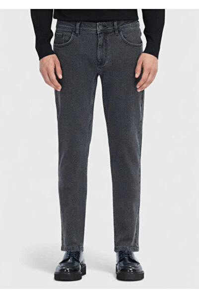 Ramsey Anthracite Straight Slim Fit Denim Cotton Blended Trousers