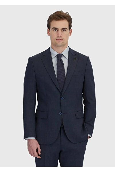 Ramsey Navy Blue Micro Modern Fit Wool Blended Suit