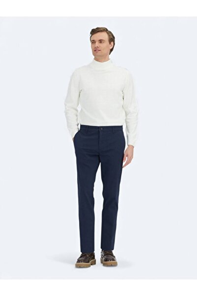 Kip Pantaloni casual din amestec de bumbac, cu țesătură simplă, albastru bleumarin