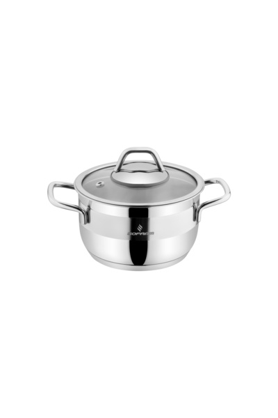 Sofram Turkish soft steel cooking pot, 20 cm, with a glass lid