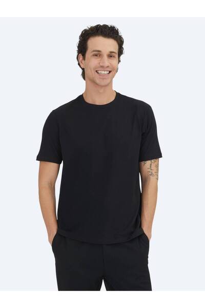 Kip Black Plain Crew Neck 100% Cotton T-Shirt