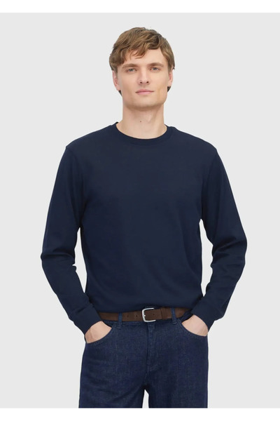 Ramsey سويت شيرت سادة برقبة دائرية باللون الأزرق الداكن