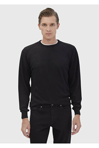 Ramsey Πλεκτό πουλόβερ μαύρο με λαιμόκοψη μασίφ πλεκτό μαλλί