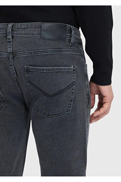Ramsey Anthracite Straight Slim Fit Denim Cotton Blended Trousers