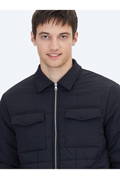 Kip Black Regular Fit Peter Pan collar Casual Woven Coat