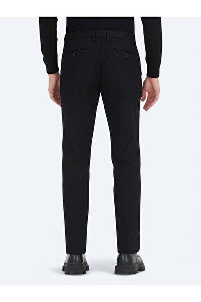 Kip Black Plain Weave Regular Fit Casual Cotton Blend Trousers