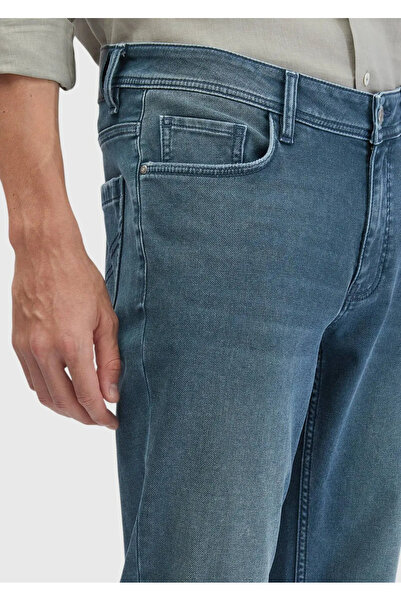 Ramsey Blue Straight Slim Fit Denim Cotton Blended Trousers