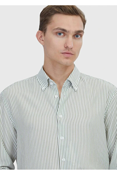 Ramsey Light Green Striped Casual Fit Woven Casual Shirt