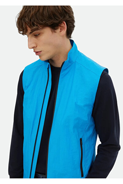 Ramsey Turquoise Regular Fit Stand Collar Denim Woven Sports Vest