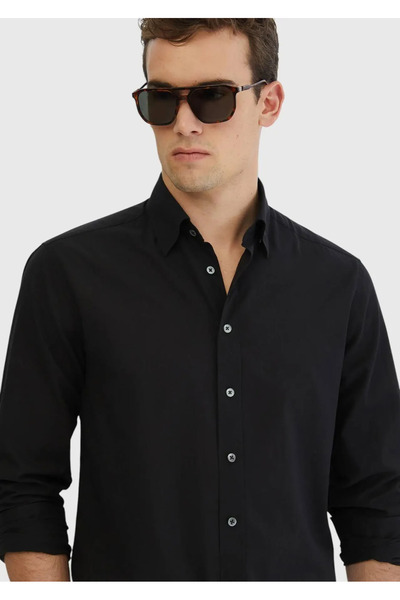 Ramsey Μαύρο ίσιο πουκάμισο Casual Fit Woven Casual 100% βαμβάκι