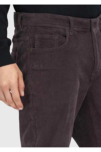 Ramsey Παντελόνι από βελούδο casual βαμβακερό μείγμα Plum Plain Woven εφαρμοστό