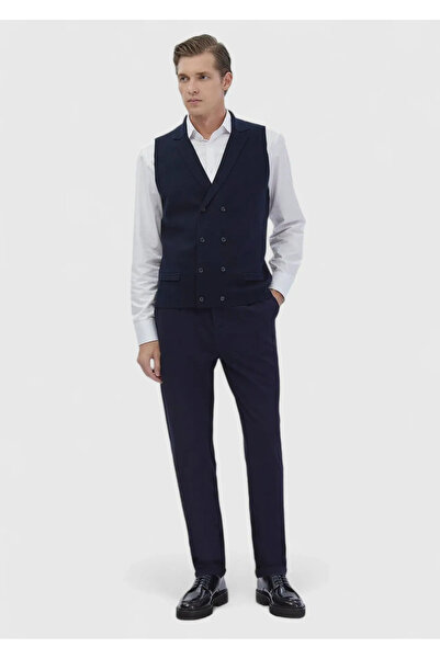 Ramsey Navy Blue Plain Knit Knitwear Vest