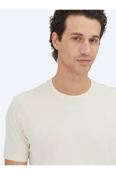 Kip Ecru Plain Crew Neck 100% Cotton T-Shirt