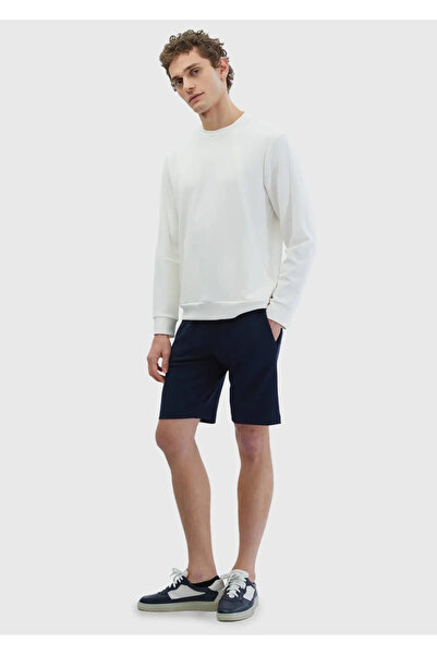 Ramsey Navy Blue Plain Knitted Jogging Fit Sports Bermuda