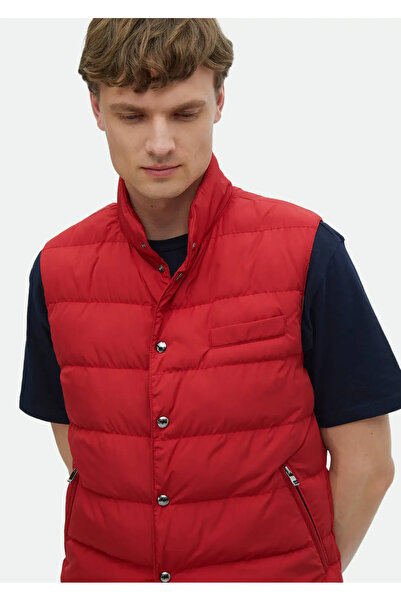 Ramsey Red Regular Fit Stand Collar Casual Woven Sports Vest