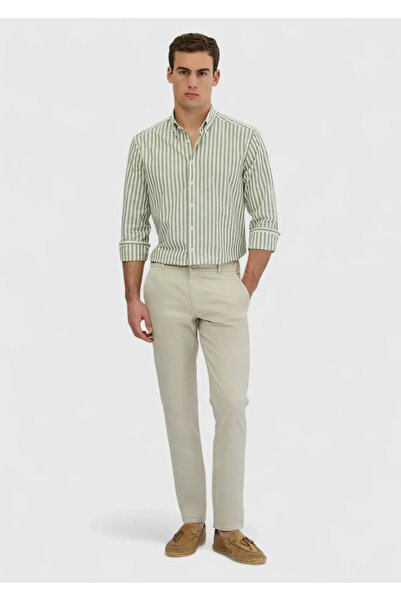 Ramsey Παντελόνι Casual Cotton Blend με πέτρινο ίσιο υφαντό Jogging Fit