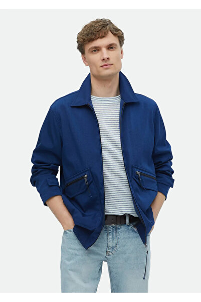 Ramsey Μπλε Navy Regular Fit Πουκάμισο με γιακά Casual Woven Παλτό